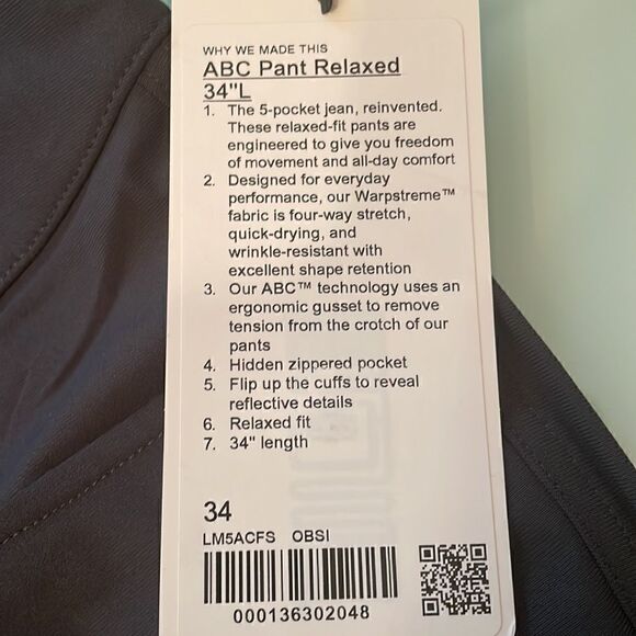 Lululemon NWT abc pant relaxed 34l 5 pocket jean stretchy - Picture 2 of 13